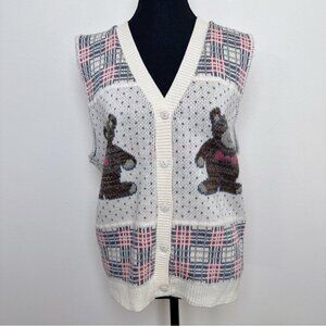 Separate Scene Vintage Womens Medium Teddy Bear Knitted Sweater Vest